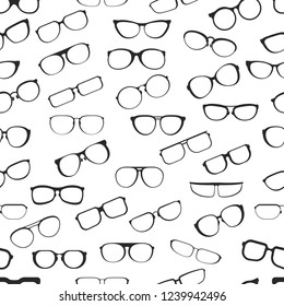 Gafas de visión con varios estilos de marco plástico cartográfico aislado patrón plano vectorial sin fisuras