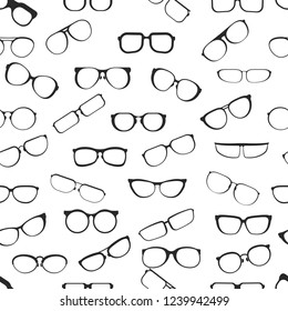 Eyesight glasses with various styles of plastic framing isolated cartoon flat vector seamless pattern