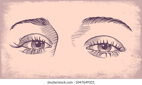 Eyesight. Hand drawn engraving. Vector vintage illustration. Isolated on light background. 8 EPS