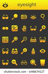 eyesight icon set. 26 filled eyesight icons.  Simple modern icons about  - Glasses, Eye, Magnifying glass, Lens, View, Zoom, Sunglasses, Radiography, Loupe, 3d glasses, Eye drops