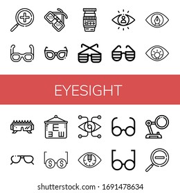 eyesight icon set. Collection of Zoom in, Sunglasses, Glasses, Lens, Visibility, View, Eye, Eye test, Vision, Magnifying glass, Zoom out icons