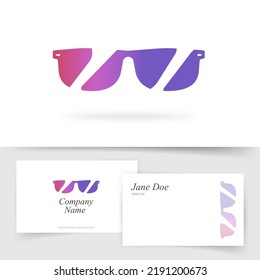 Eyesight optician studio logo vector with business visiting card template design or eyeglass vision sight logotype for optic store shop and ophthalmology accessories graphic