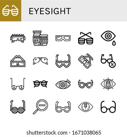 eyesight simple icons set. Contains such icons as Sunglasses, Lens, d glasses, Tear, Glasses, Vision, View, Zoom out, Eye, can be used for web, mobile and logo