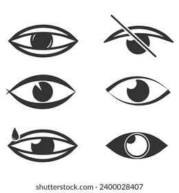 Símbolo de visión. Colección simple de ojos. Imágenes de ojos abiertos y cerrados, formas oculares durmientes con pestañas, supervisión vectorial y signos de búsqueda. Icono de Mirar y Visión. Conjunto de iconos de visualización y de vector visual lineal