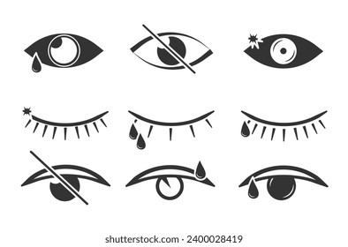 Símbolo de visión. Colección simple de ojos. Imágenes de ojos abiertos y cerrados, formas oculares durmientes con pestañas, supervisión vectorial y signos de búsqueda. Icono de Mirar y Visión. Conjunto de iconos de visualización y de vector visual lineal