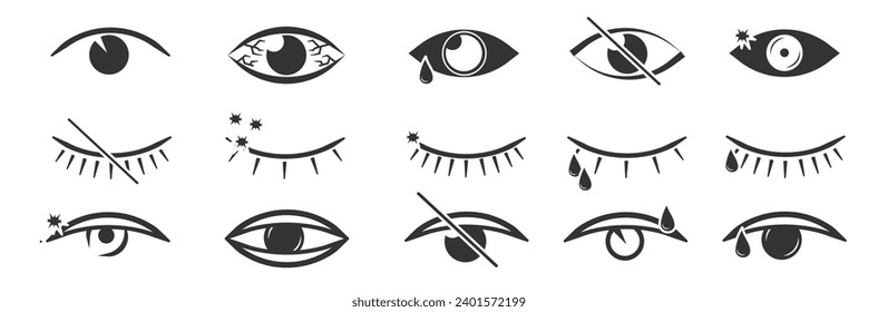 Símbolo de visión. Colección simple de ojos. Imágenes de ojos abiertos y cerrados, formas oculares durmientes con pestañas, supervisión vectorial y signos de búsqueda. Icono de Mirar y Visión. Conjunto de iconos de visualización y de vector visual lineal