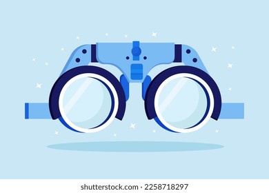 Eyesight test glasses. Diopter optical instrument. Diopters measuring test. Ophthalmology concept. Spectacles technology. Eyes focus diagnosis machine