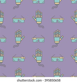 Eyetap seamless pattern. Devices for virtual reality (VR) Vector illustration.