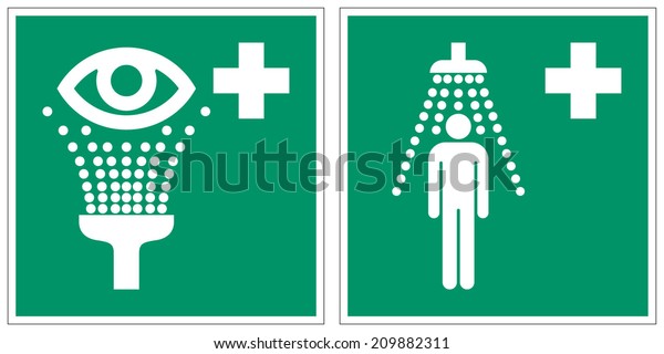 Eyewash\
station, Safety shower safety signs (eps\
10)