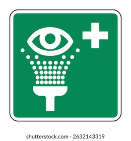 Eyewash Station Safety Sign – Green and White Icon Indicating Emergency Eye Wash Facility – High Quality Vectorial Image