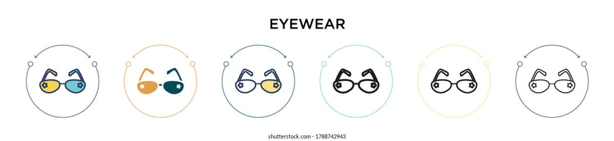 Eyewear icon in filled, thin line, outline and stroke style. Vector illustration of two colored and black eyewear vector icons designs can be used for mobile, ui, web