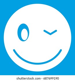 Eyewink emoticon white isolated on blue background vector illustration