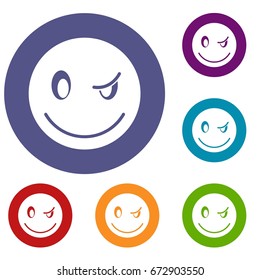 Eyewink emoticons set in flat circle reb, blue and green color for web
