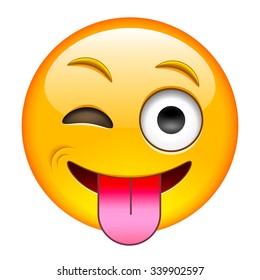 Eyewink with Tongue Emoticon. Isolated Vector Illustration on White Background