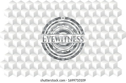 Eyewitness grey emblem. Retro with geometric cube white background