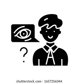 Eyewitness testimony black icon, concept illustration, vector flat symbol, glyph sign.