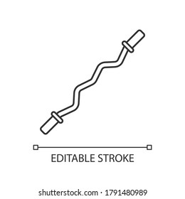 Icono lineal de la barra EZ. Equipamiento de fitness, equipo deportivo. Ejercicio de entrenamiento de bíceps, ejercicio de construcción de cuerpos, ilustración de línea delgada personalizable. Símbolo de contorno. Dibujo de contorno aislado vectorial de barra de curvas. Trazo editable