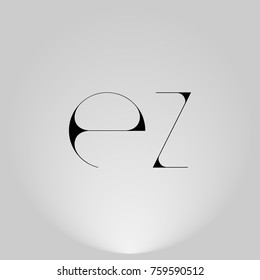 EZ Black thin minimalist LOGO Design with Highlight on Gray background.