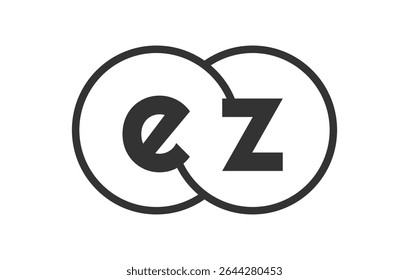 EZ business company emblem with outline rounds and letters e z. Logo template of two merged circles for brand identity, logotype. Vector Infinity symbol  and technology sign.