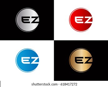 Ez company linked letter logo golden silver red blue logo design
