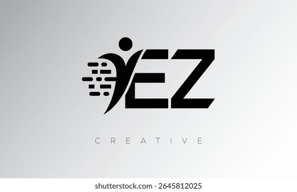 EZ Creative Digital Monogram Logo  Futuristic Letter mark Design Featuring Human Shape Pixel Motion and Minimal Tech Style for Innovative Branding Identity