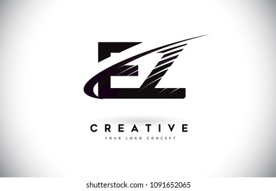 EZ E Z Letter Logo Design with Swoosh and Black Lines. Modern Creative zebra lines Letters Vector Logo