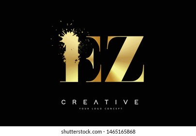 EZ E Z Letter Logo with Gold Melted Metal Splash Vector Design Illustration.