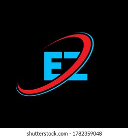 Diseño del logotipo de la letra EZ E Z. Letra inicial del logotipo de monograma superior del círculo enlazado de EZ rojo y azul. Logotipo EZ, diseño E Z. ez, e z