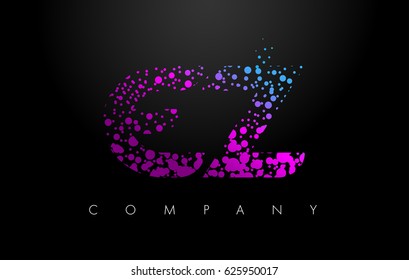 EZ E Z Letter Logo with Purple Blue Particles and Bubble Dots Design Vector.