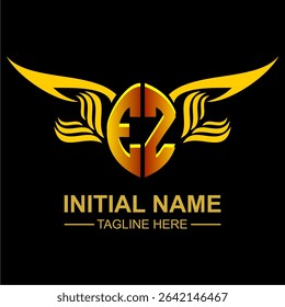 EZ Golden Wing Emblem Logo with elegant gold wings, sleek and modern design. Ideal for branding, creative projects, luxury businesses, or artistic ventures.