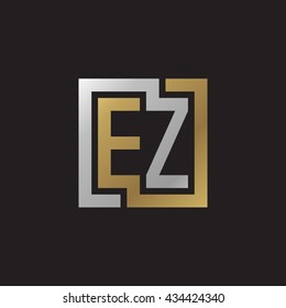 EZ initial letters looping linked square elegant logo golden silver black background