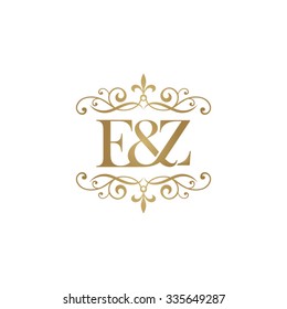 E&Z Initial logo. Ornament ampersand monogram golden logo