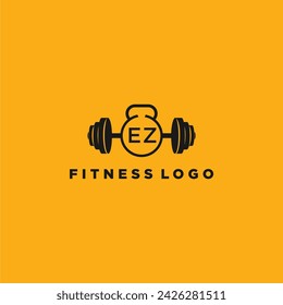 EZ initial monogram for fitnes or gym logo with creative barbell design