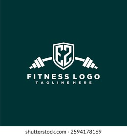 EZ initial monogram for fitnes or gym logo with creative shield and barbell design