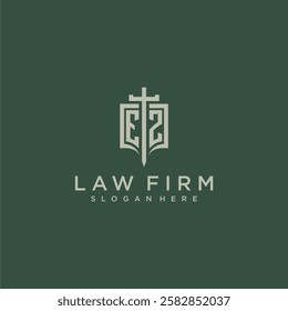 EZ initial monogram for law firm with sword and shield logo image