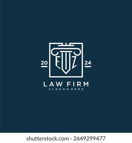 Logotipo do monograma inicial de EZ para escritório de advocacia com design de pilares em quadrado criativo