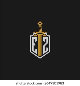EZ monograma inicial para imagem de escudo e espada
