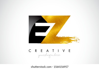 EZ Letter Design with Black Golden Brush Stroke and Modern Look Vector Illustration.