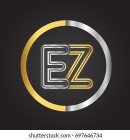 EZ Letter logo in a circle. gold and silver colored. Vector design template elements for your business or company identity.