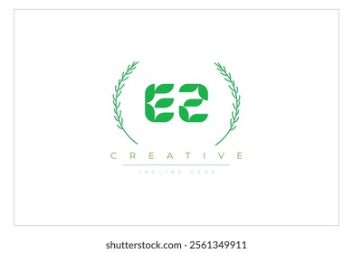 EZ letters eco logo with leaf. Fresh nature and healthy leaf logo design.