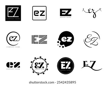 PLANTILLA de la compañía del logotipo de EZ. Letra e y logotipo z. Establezca diferentes letras serif clásicas y texto moderno en negrita con Elementos de diseño. Tipografía inicial de fuente. Colección de identidad empresarial de moda.