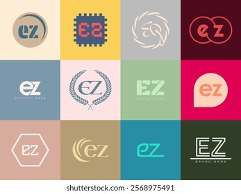 EZ logo company template. Letter e and z logotype. Set different classic serif lettering and modern bold text with design elements. Initial font typography. Collection trendy business identity.