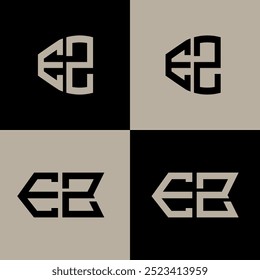 EZ polígono, círculo, triángulo, hexágono, plano y simple letra logo conjunto en una mesa de trabajo. Logotipo minimalista y clásico de EZ.
