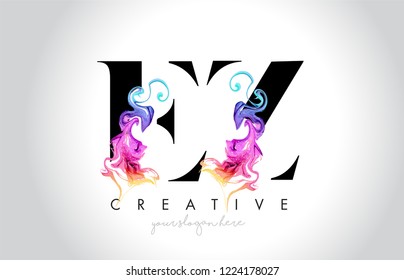 EZ Vibrant Creative Leter Logo Design with Colorful Smoke Ink Flowing Vector Illustration.