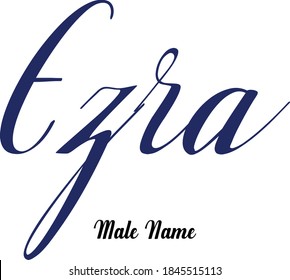 Ezra-Male Name Cursive Calligraphy Blue Color Text on White Background