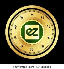EZToken (EZT) cryptocurrency safe lock. Eps10 vector illustration isolated on black background.
