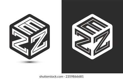 EZZ letter logo design with illustrator cube logo, vector logo modern alphabet font overlap style. Premium Business logo icon. White color on black background