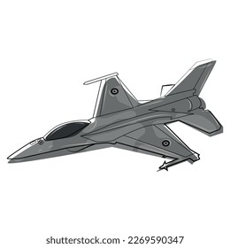 F 16 Luchar contra el Halcón Aeronaves de combate modernas Dibujo de arte de línea ilustración vectorial.dibujo de avión de caza de línea de avión aislado sobre fondo negro