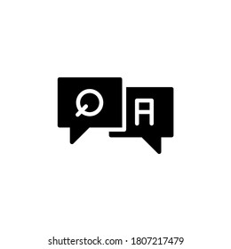F. A. Q Icon in black flat glyph, filled style isolated on white background