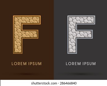F, Abstract Font, Text, Typography, concept  luxury gold and silver pattern, graphic vector